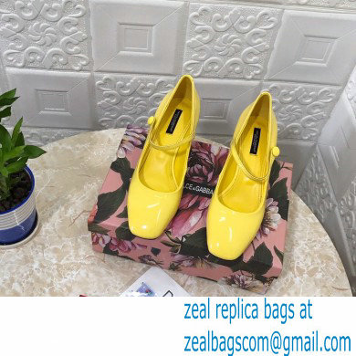 Dolce  &  Gabbana Heel 6.5cm Patent Leather Mary Janes Yellow with DG Karol Heel 2021